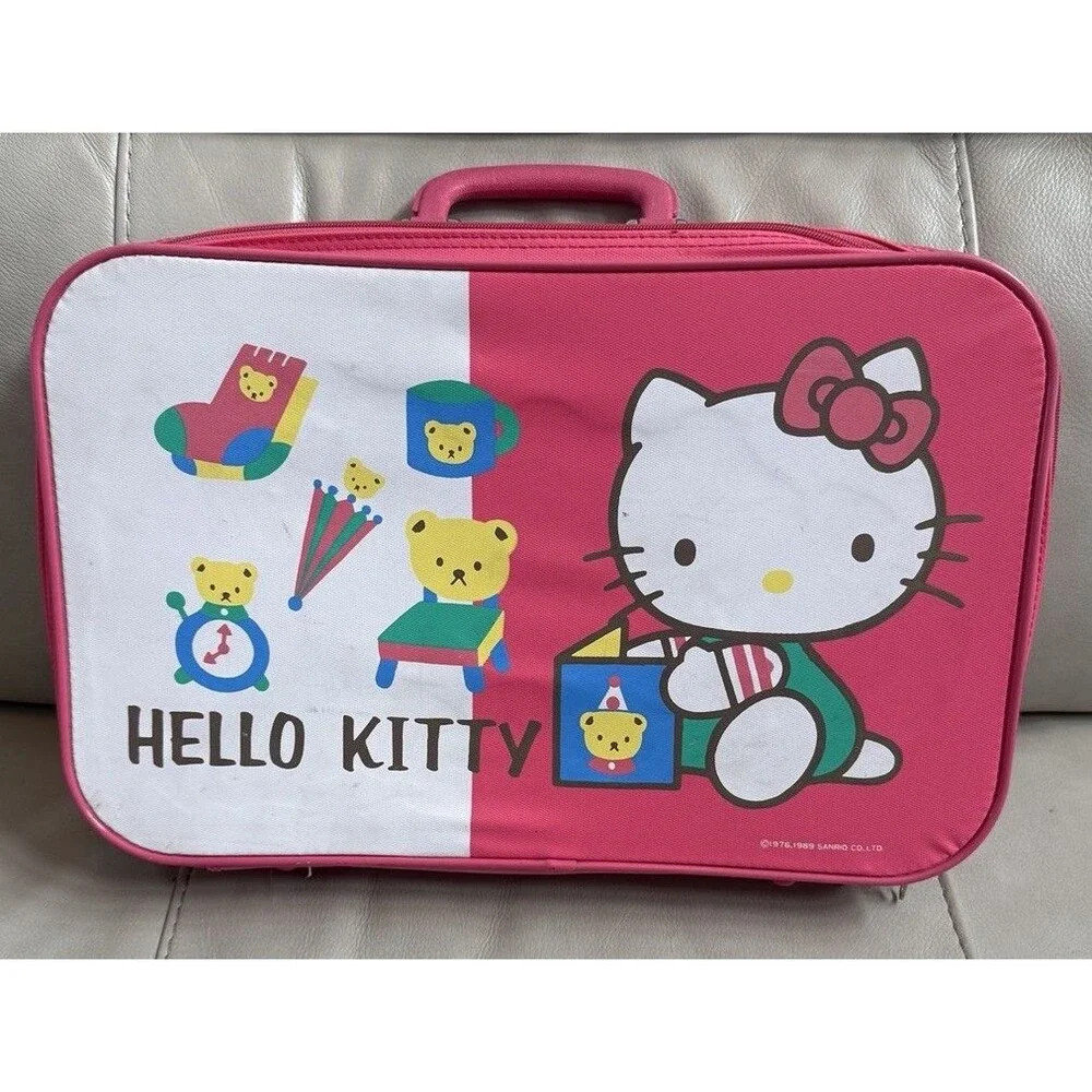 VTG Hello Kitty Sanrio Luggage Bag Suitcase 1989 Pink 18x12 Zipper HTF Design